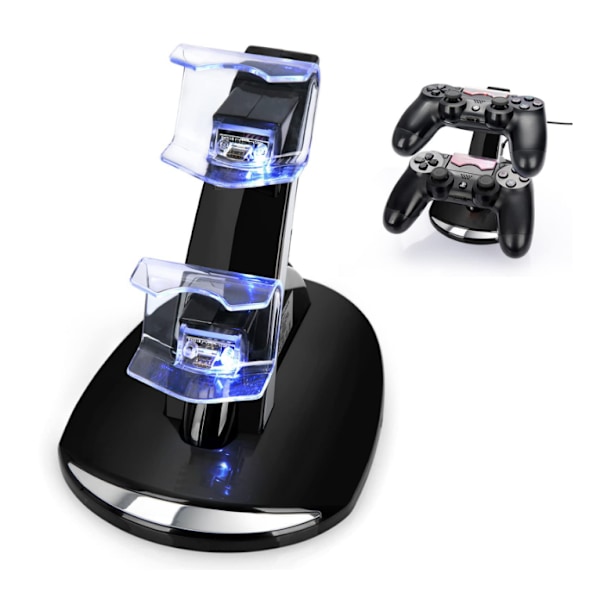Egnet til PS4, PS4 Slim, PS4 Pro spilcontroller oplader trådløs controller blåt lys fly dobbelt opladning controller opbevaringsbeslag oplader