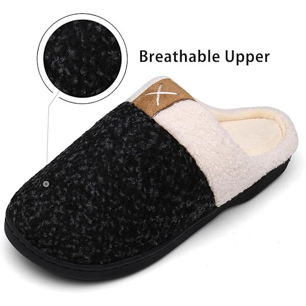 Dame og Herre Hjemmesko Vinter Varme Memory Foam Hjemmesko Indendørs Udendørs Anti-Slip Hjemmesko Black 40/41