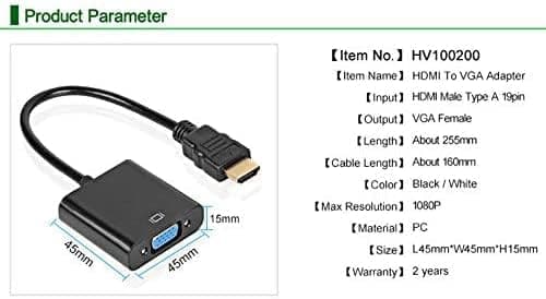 HDMI til VGA Adapter Han til Hun Konverter Adapter 1080P til Tablet PC Laptop Sort