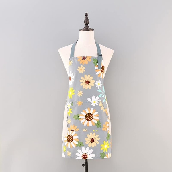 Køkkenforklæder til kvinder og mænd 2-pak justerbar vandtæt madlavningsforklæde med lommer, kokkeforklæder til madlavning bagning havearbejde grill 2stk 2pcs sunflower pattern aprons