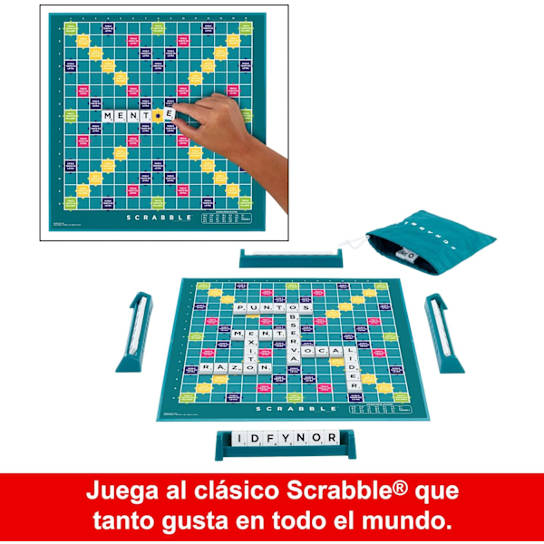 Scrabble 2-i-1 Spil, Familiespil, Krydsordspuslespil, Inkluderer 2 Brætter, 50 Kort med Mål, 2-4 Spillere