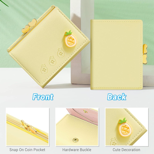 Damplånbok, Konstläder, Liten Bifold-plånbok med RFID-blockering, 7 Kortfack, 1 Sedelfack, 1 ID-fönster yellow