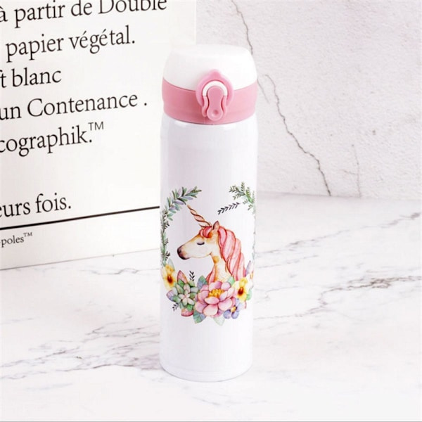 Vattenflaskor 500ml Kapacitet Dricksvatten Tecknad Enhörning Rostfritt Stål Vakuumflaskor Vattenflaska Barnpresent