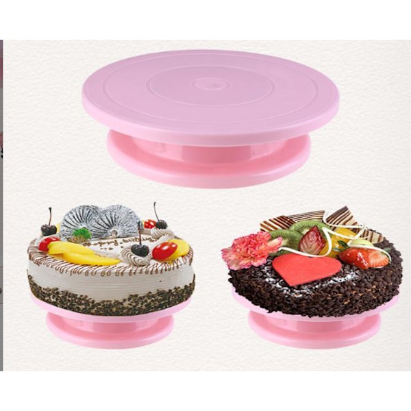 Tårtfat bakbord roterande tårtdekorationsbord PP plastdekorationsverktyg tårtdekorationsbord pink