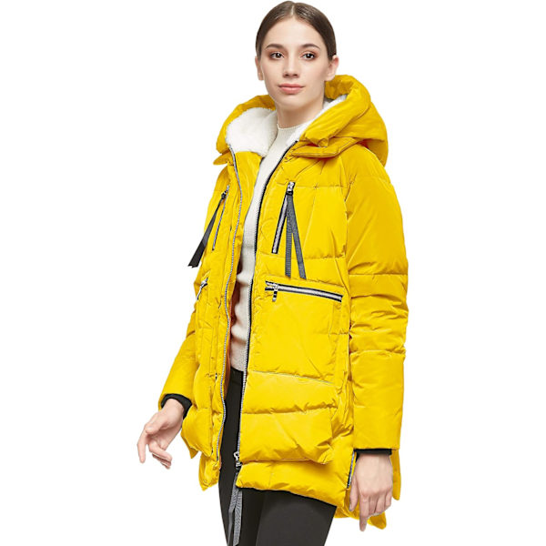 Kvinners tykke dunjakke Parka hette lang pufferjakke for vinter 4XL Yellow