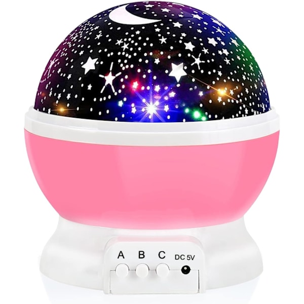 Børnenatlys, Måne- og Stjerneprojektor 360 Graders Rotation - 4 Lysfarver 8 Lysændringer med USB-kabel, Unik Gave til Mænd Kvinder Børn pink