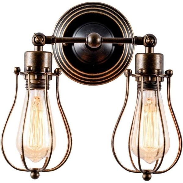 Soverom nattbordslys (dobbelt rustfarge) med Edison lyspære - varmt lys vit