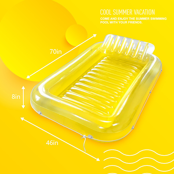 YATOUT Joy Stor Uppblåsbar Flytande Solstol för Pool, Solsäng, Uppblåsbar Solmadrass, Kan Användas Utomhus, Trädgård, Bakgård Transparent yellow