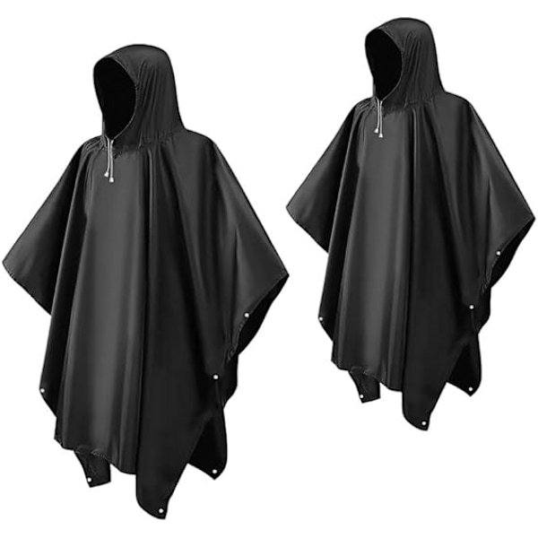 2 st Regnponcho för vuxna, Lättviktig Återanvändbar Poncho Vattentät Vuxen Eva Regnrock Nödregnkläder med Huva för Vandring