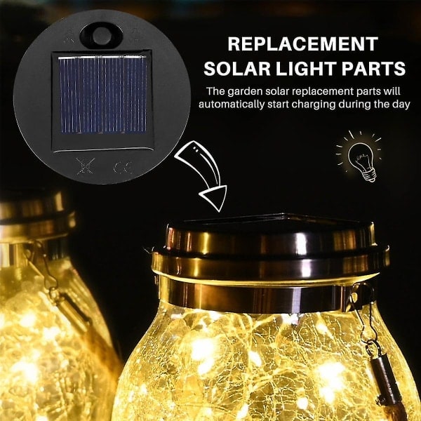 5-pack reservdelar för solcellslampor (övre storlek 7 cm, nedre storlek 6 cm), 7 varmvita LED-lampor, vattentät Som Visas