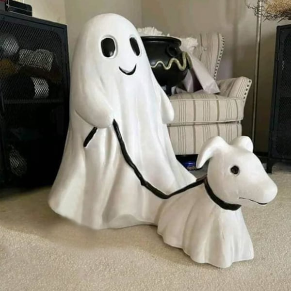Spøkelsesvandrende Hundestatue - Skummel Spøkelseshundfigur, Innendørs Dekor, Spøkelse som Går med Spøkelseshunden