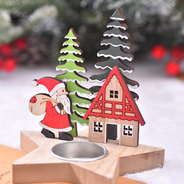 Juldekoration nya produkter Jul trä ljushållare skrivbordsdekorationer Tomte semestertillbehör