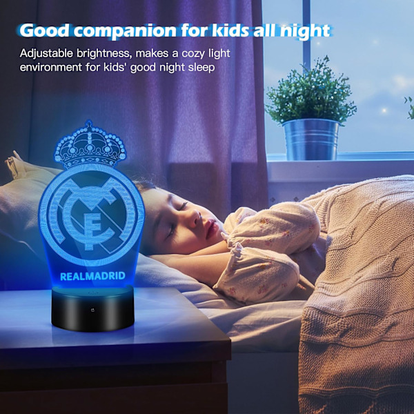 Madrid Natlampe, Madrid 3D LED Fodbold Natlampe, 16 Farver med Fjernbetjening, Gave til Børn, Piger, Drenge, Jul, Fødselsdag