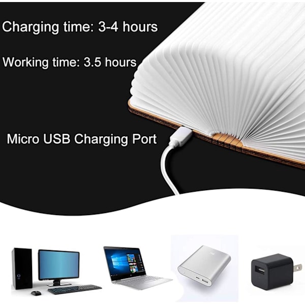 LED Boglampe, USB Genopladelig Boglampe, 360° Foldbare Trælamper, 5 Farver, Bærbar Dekorativ Lampe, Mini Sengelampe