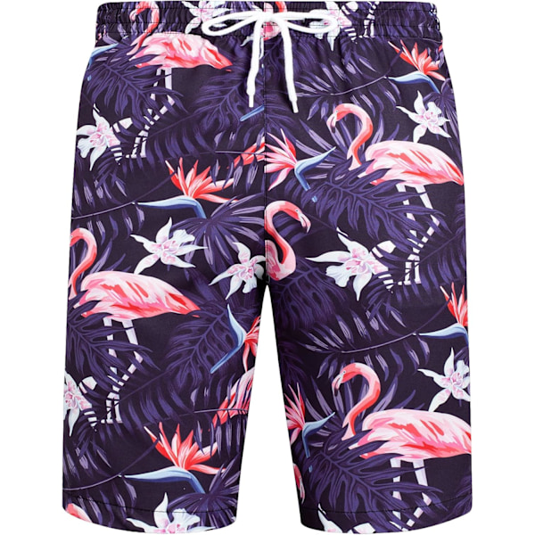 Herre Hawaii skjorte og shorts sett Regular Fit Kort Ermet Casual Funky Strand Flamingo Skjorte Sett 3XL Purple Flamingo Leaf