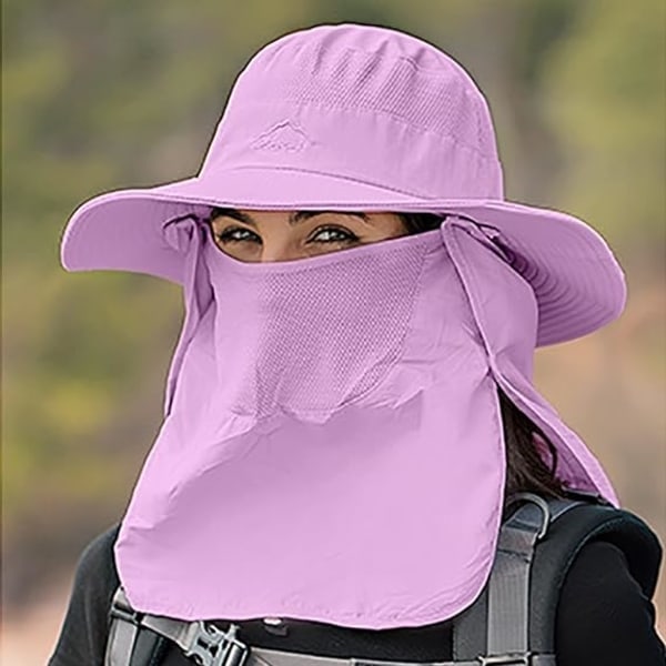 Dam utomhushatt Camping Fiske Cykling Solskydd Mössa med avtagbar flik Nackskydd Anti-UV Lila Purple