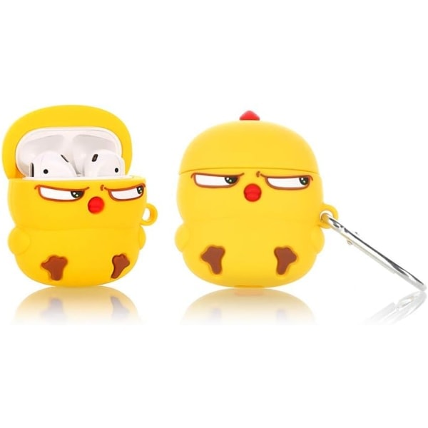 Tecknat Fodral för Airpods 2:a/1:a Generationen, 3D Animerad Karaktär Design Fodral Skyddande Stöttåligt Skal med Nyckelring för Airpods Hörlurar chick