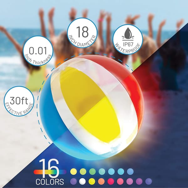 Pool legetøj 40 cm lysende strandbold med 16 farver af lysende bolde og 4 lystilstande til poolspil for voksne og børn.