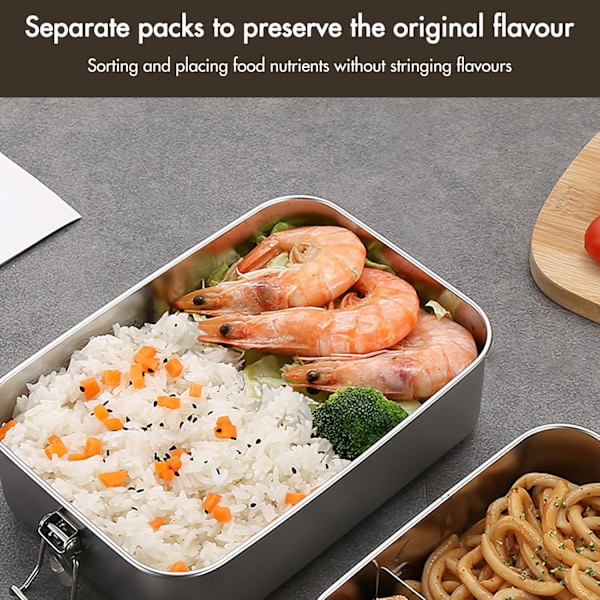 Matlåda i rostfritt stål, 850 ml Bento-låda med låsklämma, läckagesäker bärbar matförvaringsbehållare för sallad och smörgås 850ml