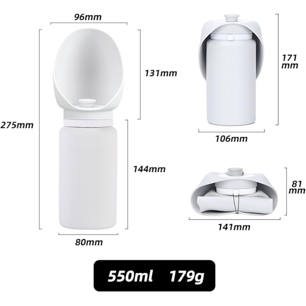Foldbar Hundevandflaske, 550 ml/19 oz Bærbar Lækagesikker Vanddispenser, Fødevaregodkendt Silikone Vanddispenser, Kæledyrstilbehør