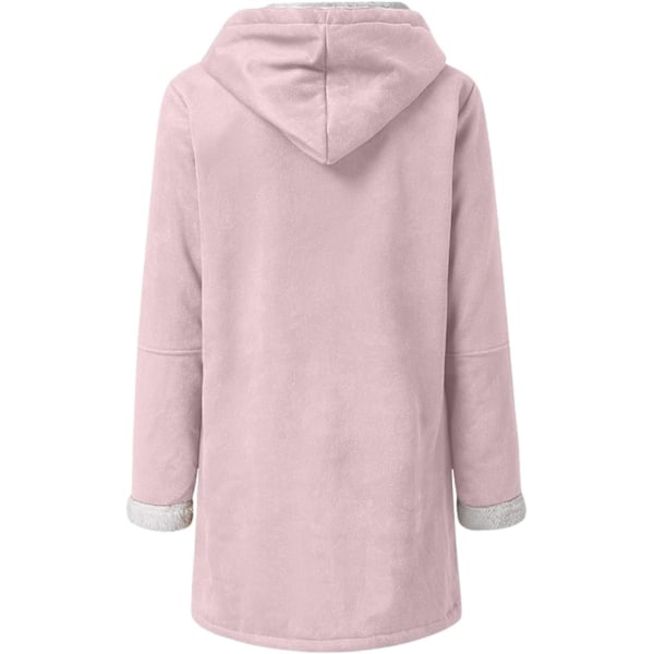 Damer Vinterjakker Udsalg Plus Størrelse Dame Fleeceforet Jakke Hoodies Lomme Uld Casual Hættetrøjer Horn Knapper Casual Varmt Jakke Trench 4XL 01 Pink