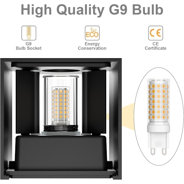 LED Vägglampa med Utbytbara G9 LED-lampor, Inomhus/Utomhus Vägglampa Varmvit 3000K