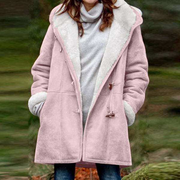 Damer Vinterjakker Udsalg Plus Størrelse Dame Fleeceforet Jakke Hoodies Lomme Uld Casual Hættetrøjer Horn Knapper Casual Varmt Jakke Trench 4XL 01 Pink