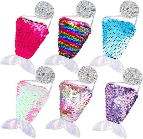 6 stk. Sequin Pung Havfruehale Børnepung Mini Messenger Taske