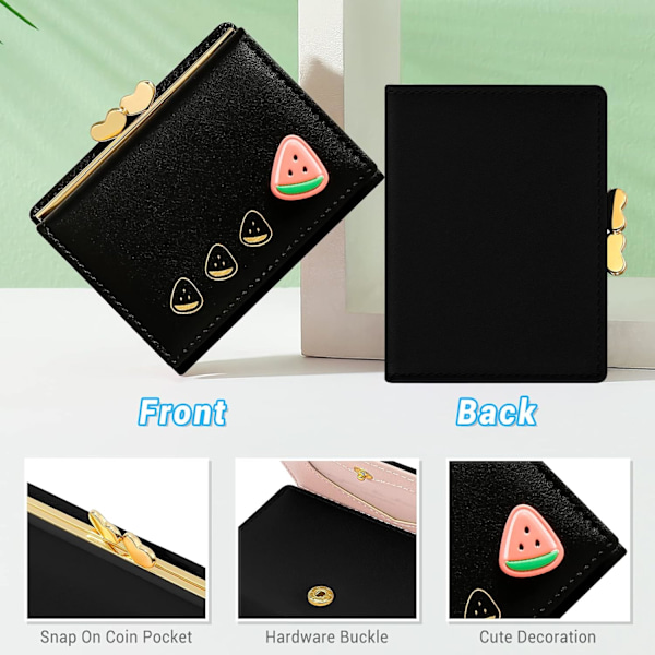 Damplånbok, Konstläder, Liten Bifold-plånbok med RFID-blockering, 7 Kortfack, 1 Sedelfack, 1 ID-fönster Black