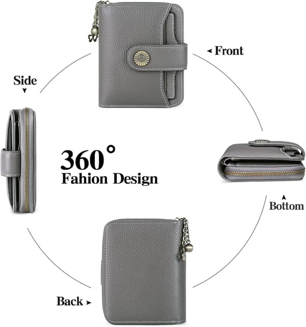 Plånböcker för kvinnor Äkta läder Liten Bifold Kompakt Damplånbok med RFID-skydd Dark Grey