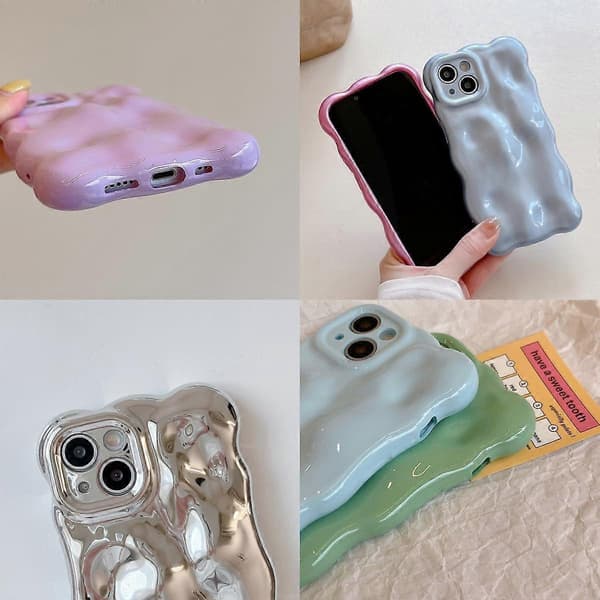 Etui til iPhone 14 Pro, Søtt ensfarget krøllete bølgete støtsikkert TPU-deksel