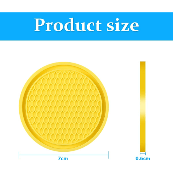 4-pakning bilkoppholder-underlag, 7 cm sklisikre silikonbilinnlegg, interiørtilbehør Yellow