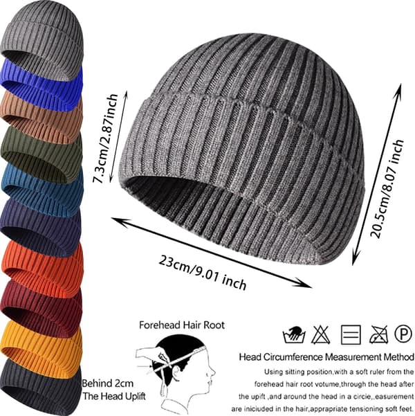 Vintermössa, unisex stretchig mjuk mudd, termisk randig upprullad kant vintermössa, present till familjen Grey One Size