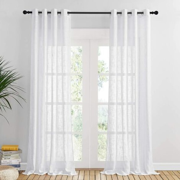 Voile-ikkunaverhot - Valkoiset Voile-läpivientiverhot, joissa ristikuvioitu kirkas kodinsisustus, pehmeä suodatin, L 140 x K