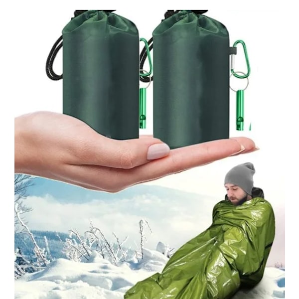 Nödsovsäck med visselpipa, ultralätt vattentät varm filt för camping, vandring green 2pc