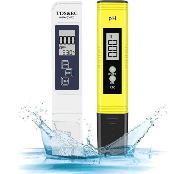 Svømmebassin PH tester Elektronisk 4-i-1 meter Vandkvalitetstester (hvid tds pen + gul ph meter) vit