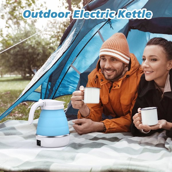 Vikbar Elektrisk Vattenkokare, Mini Resevattenkokare, Elektrisk Vattenkokare i Silikon, Hopfällbar Vattenkokare med Separerbar Strömkabel – Blå
