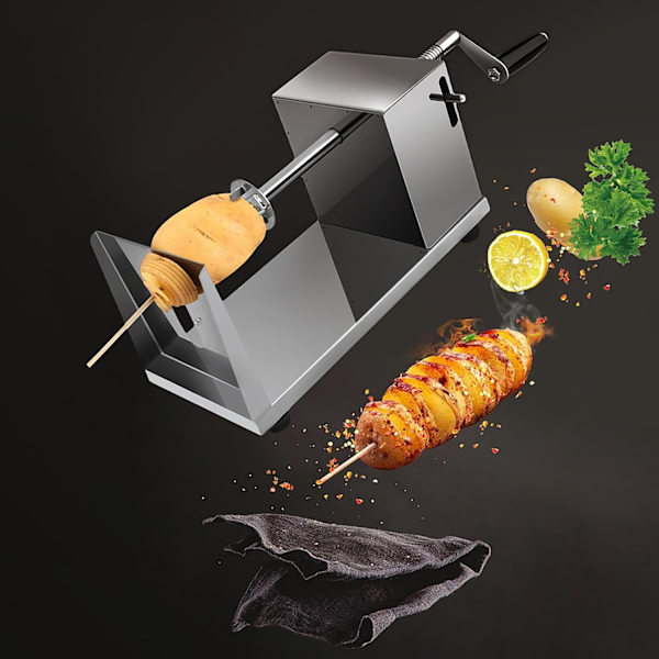 Potet-tårnmaskin, Rustfritt Stål, Spiral Potetskutter for Frukt, Poteter, Tornado-Chips, Agurk eller Gulrøtter