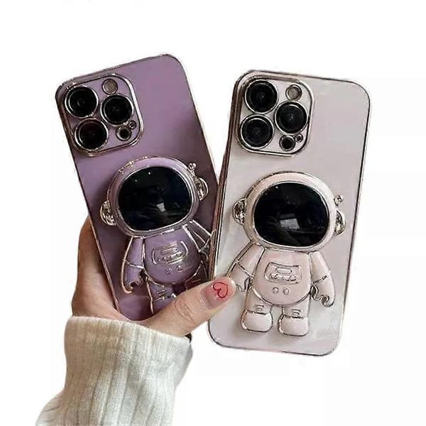 TPU-deksel til iPhone 15 Pro Max, søtt astronaut-design med støtte, elektroplettert telefondeksel