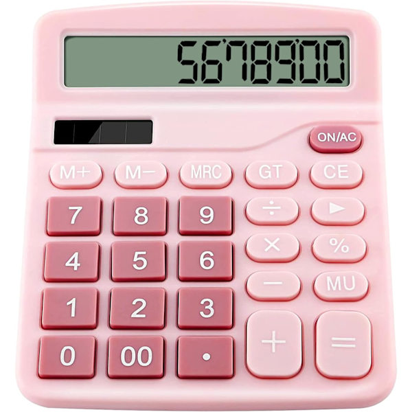 12-siffrig skrivbordsräknare med stor känslig knapp, tydlig stor displayräknare, sol- och batteriräknare Pink