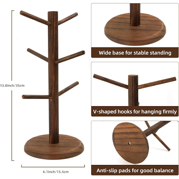 Paksupohjainen puinen kahvikupin teline, keittiöjalusta, säilytyslaatikko 6 koukulla Color Madera