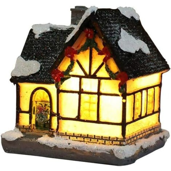 Utsökt Luminous Resin Cottage Christmas House, Snow Village Houses Christmas Resin Miniature House Utsökt Mini Res