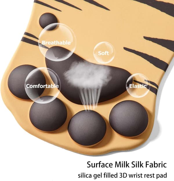 Musematte med kattepote, ergonomisk musematte, musematte i silikongel, søt musematte, Kawaii musematte, for hjem/kontor/spilling, musematte grønn og gul Grey & Black