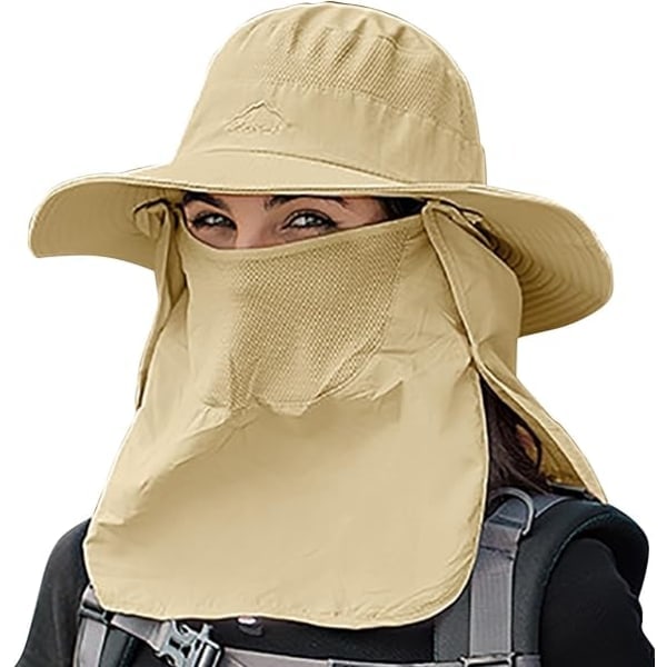Dam utomhushatt Camping Fiske Cykling Solskydd Mössa med avtagbar flik Nackskydd Anti-UV Khaki Khaki
