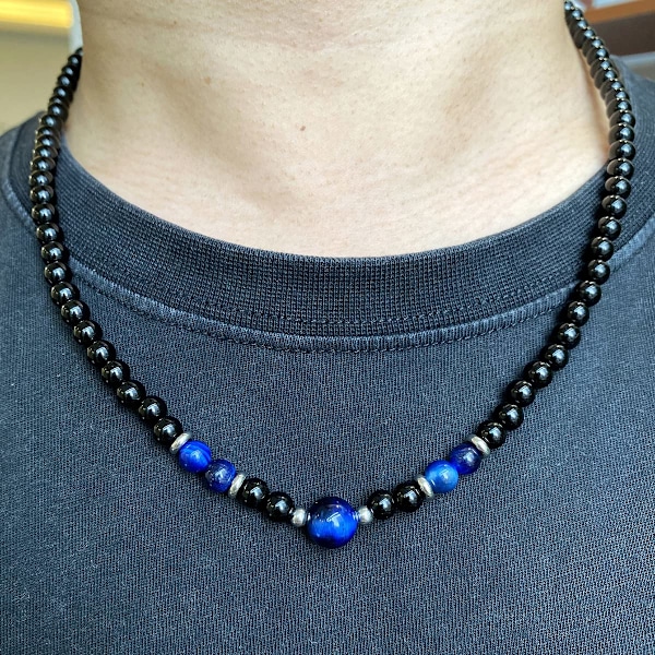 Miesten helminauha | Miesten helminauha | Jalokivi Healing Crystal -kaulakoru Negra / azul