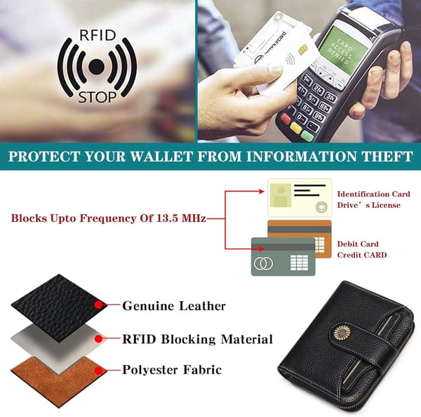 Plånböcker för kvinnor Äkta läder Liten Bifold Kompakt Damplånbok med RFID-skydd Lychee Black