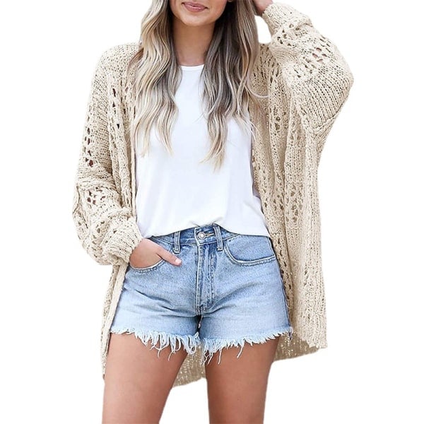 Häcklad Kimono Bohemisk Långärmad Lätt Mjuk Oversize Cardigan