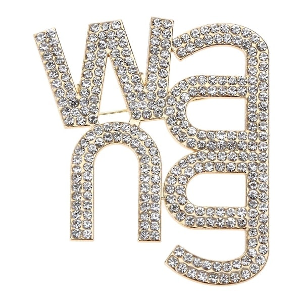 Vintage Wang -kirjainrintakorut ylellinen huivineula strassirintakoruihin korut Suuri rintakoru kulta Large brooch gold