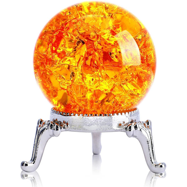 40mm Krystall Isk Sprengt Ball Papirvekt, Blå Glass Krystall Ball, Krystall Fengshui Sfære for Hjem Bryllup Kontor Akvarium Dekor Orange