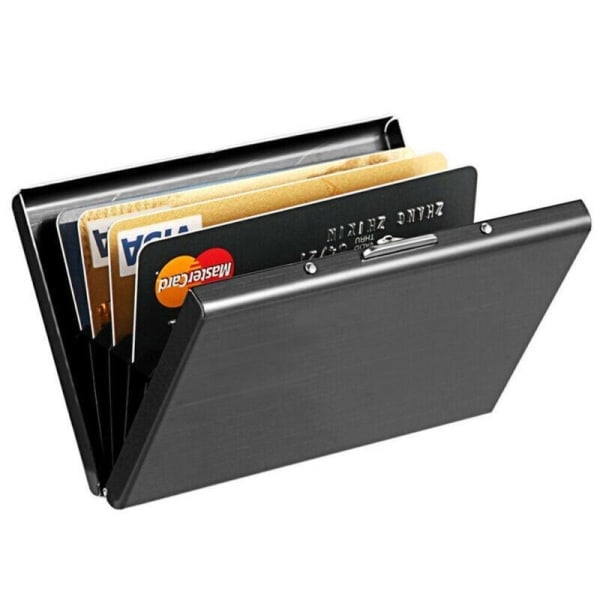 Kortholder med rum - Beskytter RFID - Rustfrit stål - Pung metal Sort black
